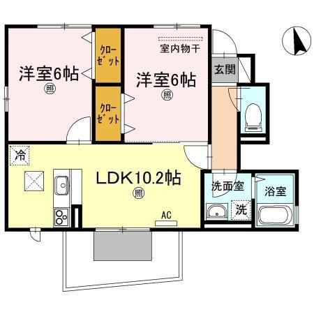 コートビレジ屋島IIB棟(2LDK/1階)の間取り写真