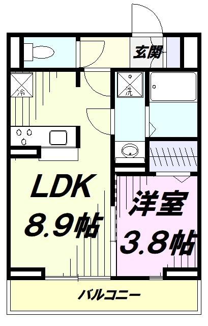 西武新宿線 新所沢駅 徒歩8分 3階建 築3年(1LDK/2階)の間取り写真