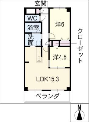 アトリオ岩倉(2LDK/2階)の間取り写真