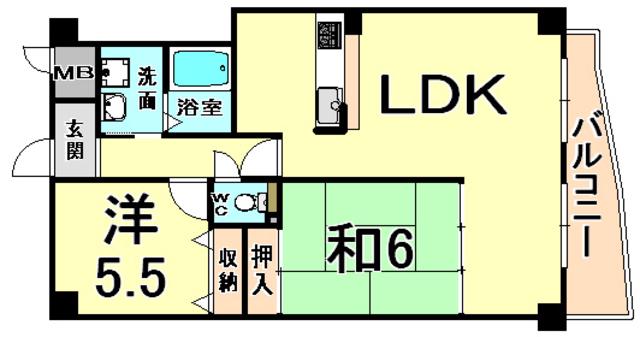 アルコ北園田(2LDK/3階)の間取り写真