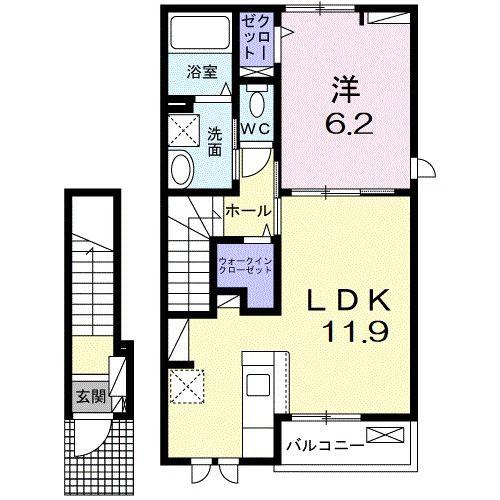 ラポールVI(1LDK/2階)の間取り写真