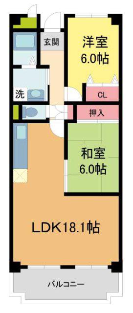 ラ・メール鉢塚(2LDK/2階)の間取り写真