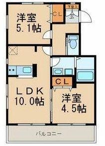 テゾーロ壱番館(2LDK/2階)の間取り写真