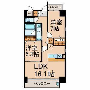 KAMEZIMA RESIDENCE(2LDK/8階)の間取り写真