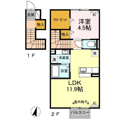 AXIS B(1LDK/2階)の間取り写真