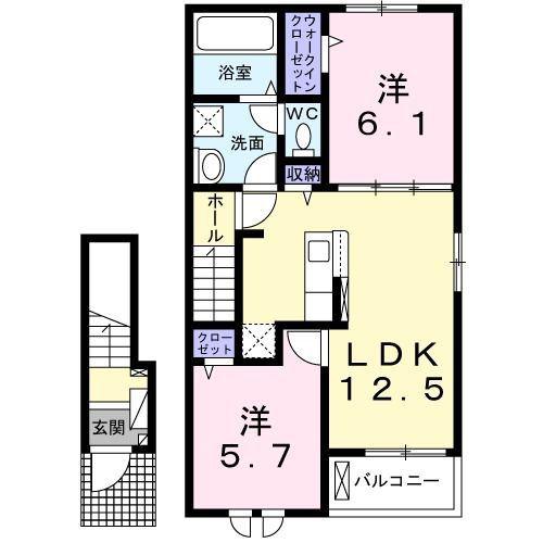 グランウェルかやの木(2LDK/2階)の間取り写真