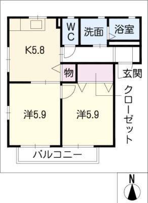 リヴェールB(2K/2階)の間取り写真