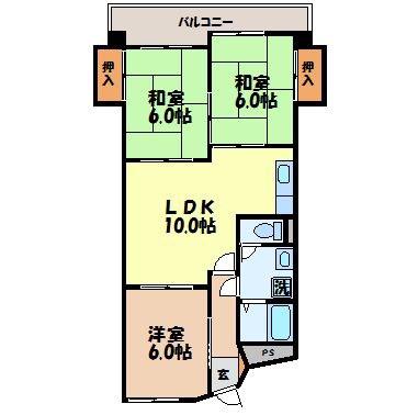 長崎電軌本線 住吉駅(長崎) 徒歩3分 7階建 築33年(3LDK/2階)の間取り写真