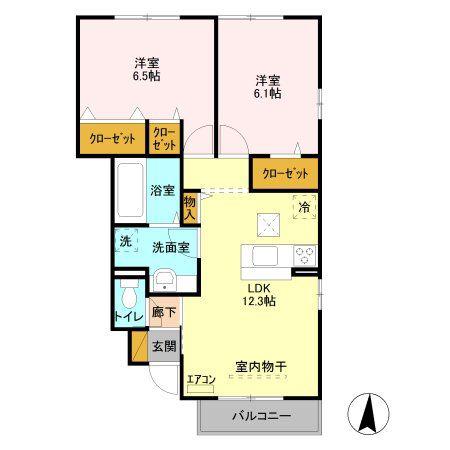 コリーヌA(2LDK/1階)の間取り写真