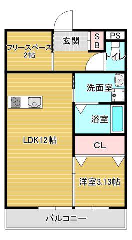 エスペラル春木(1LDK/3階)の間取り写真