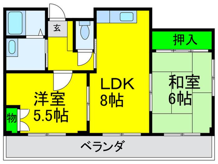プレミール清水丘(2LDK/4階)の間取り写真