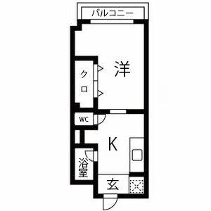 シャルムスワン(1DK/4階)の間取り写真