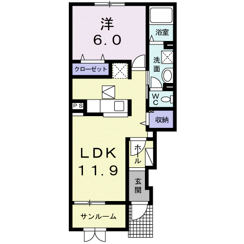ローレルNSVI(1LDK/1階)の間取り写真
