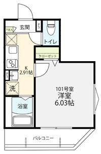 プロヴァンス下北沢(1K/1階)の間取り写真