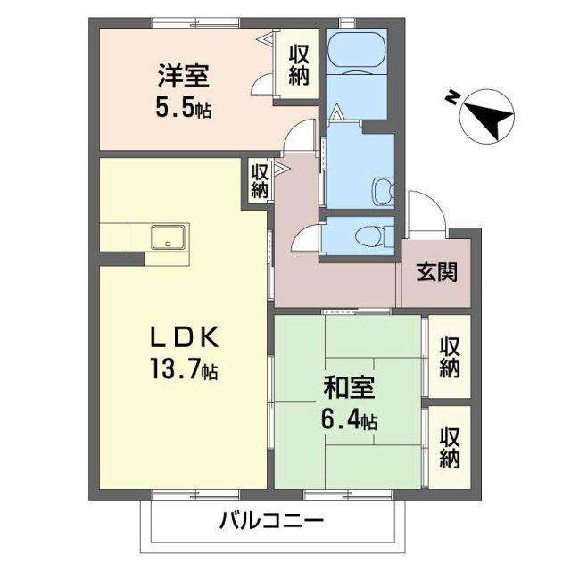 シャーメゾン米田(2LDK/2階)の間取り写真