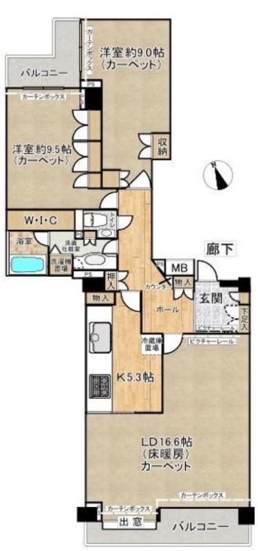 パークハウス西麻布(2LDK/5階)の間取り写真