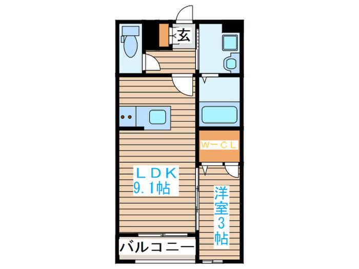 CASA薬師堂B棟(1LDK/1階)の間取り写真