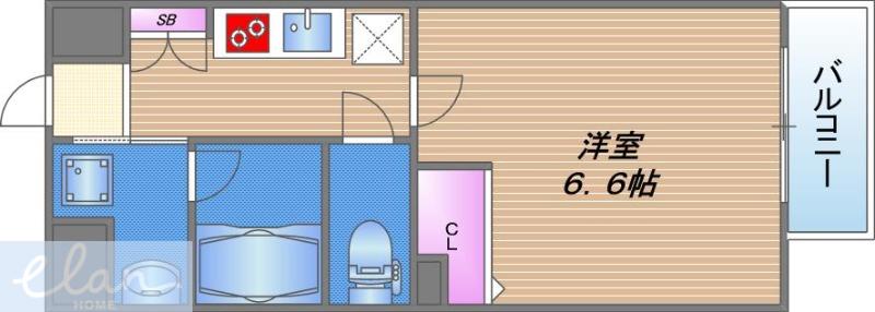 ワールドアイ大阪城イーストII(1K/4階)の間取り写真