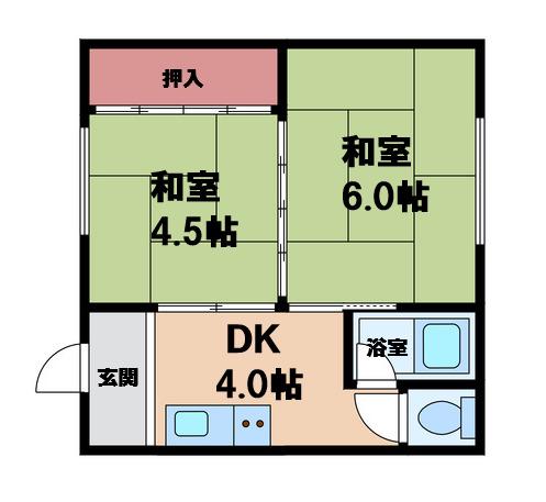堀井マンション 2号館/南館(2DK/2階)の間取り写真