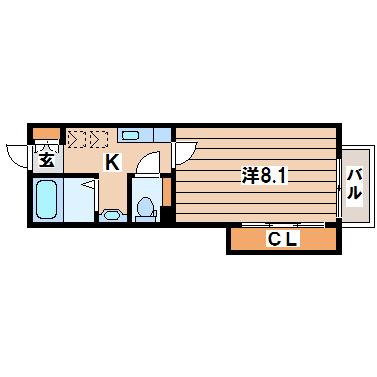 WISH五橋(1K/2階)の間取り写真