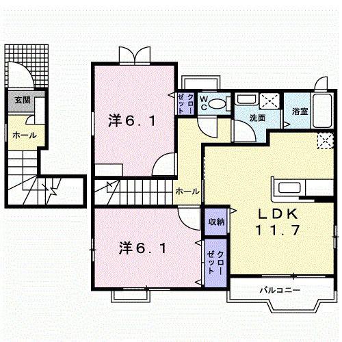 ツインリーフII(2LDK/2階)の間取り写真