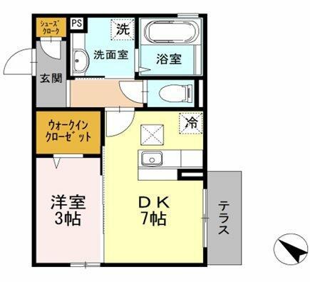 ルークス月見台(1DK/1階)の間取り写真