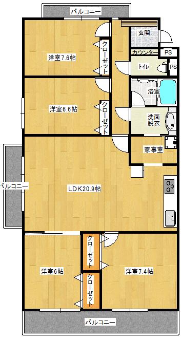 キャッスルハイツ上土居(4LDK/5階)の間取り写真