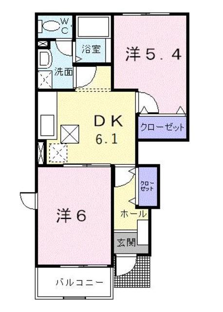ヒルサイド(2DK/1階)の間取り写真