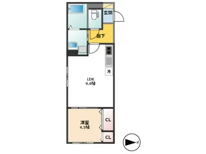 スペース・ラルジュ御幸(1LDK/1階)の間取り写真