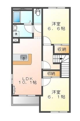 ウッドヒル(2LDK/2階)の間取り写真