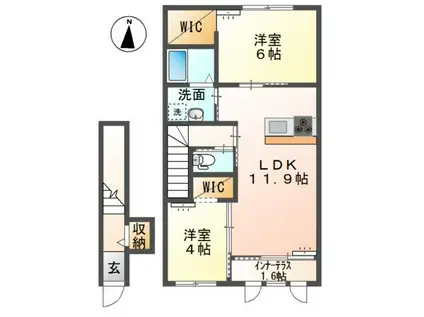 ユニヴァリィ グランデ(2LDK/2階)の間取り写真