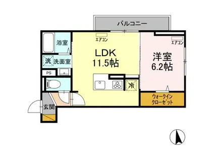 D-ROOM弁天3丁目 C(1LDK/1階)の間取り写真