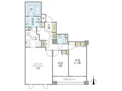 アパートメンツ東山(2LDK/6階)の間取り写真