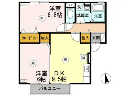 コーポラスITOIIIA(2DK/2階)の間取り写真
