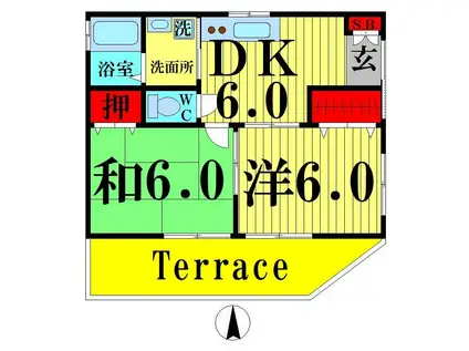 藤美荘 II(2DK/1階)の間取り写真
