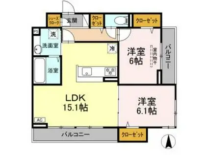 D-ROOM東富井(2LDK/3階)の間取り写真