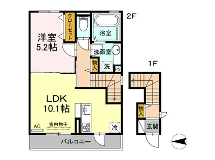 ブエナビスタ島崎(1LDK/2階)の間取り写真