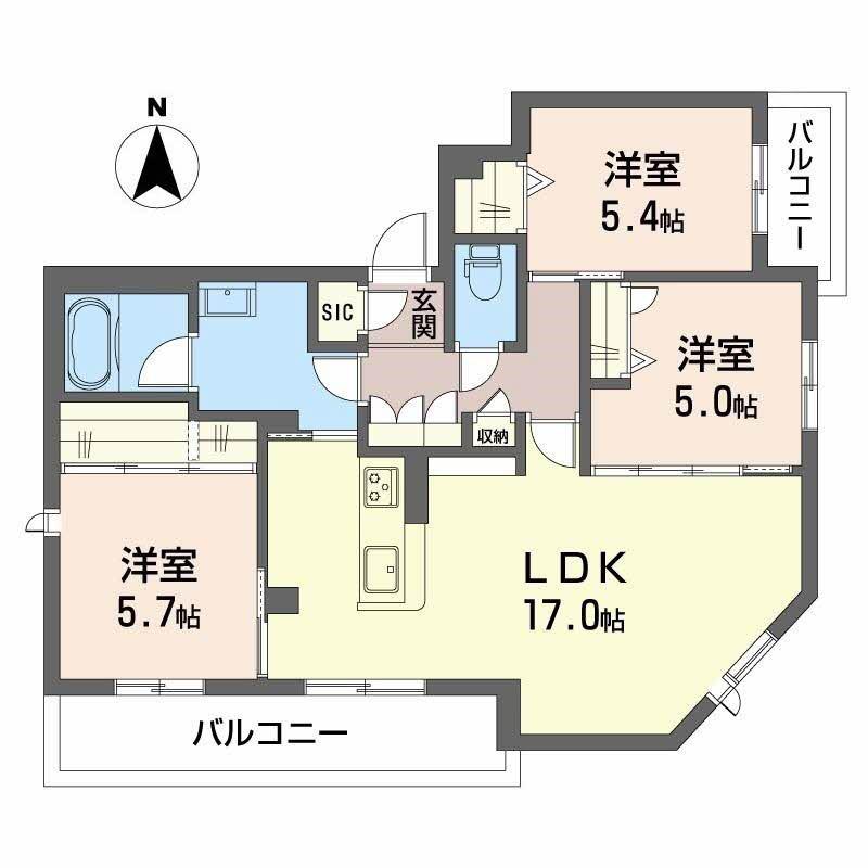 シャーメゾン ミモザ(3LDK/2階)の間取り写真