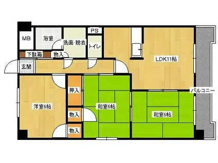 第2メゾン浜本(3LDK/4階)の間取り写真