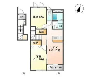 ヴァンルージュII(2LDK/2階)の間取り写真