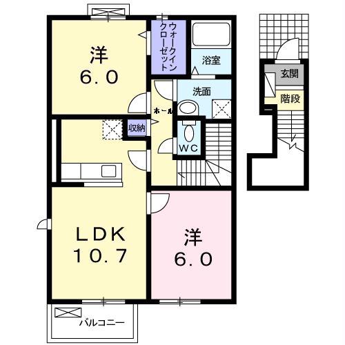 キャトル・セゾンB(2LDK/2階)の間取り写真