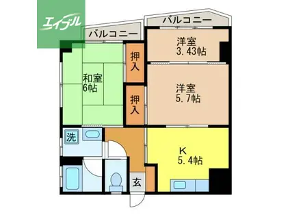 ハイツ 若葉(3K/5階)の間取り写真