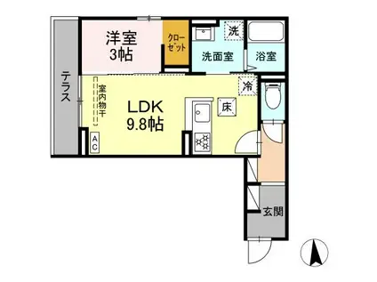 プランタン若里V(1LDK/1階)の間取り写真