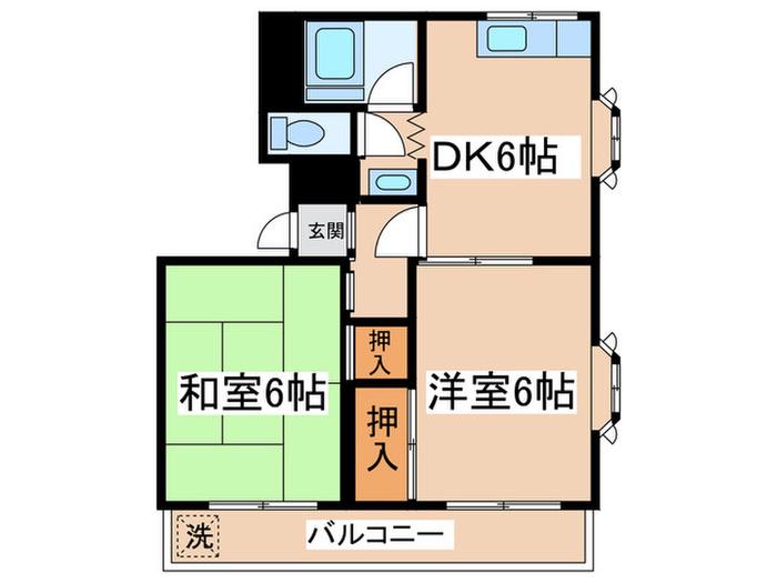 コーポリバティ(2DK/2階)の間取り写真