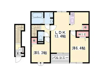 シャリティ・ベルI(2LDK/2階)の間取り写真