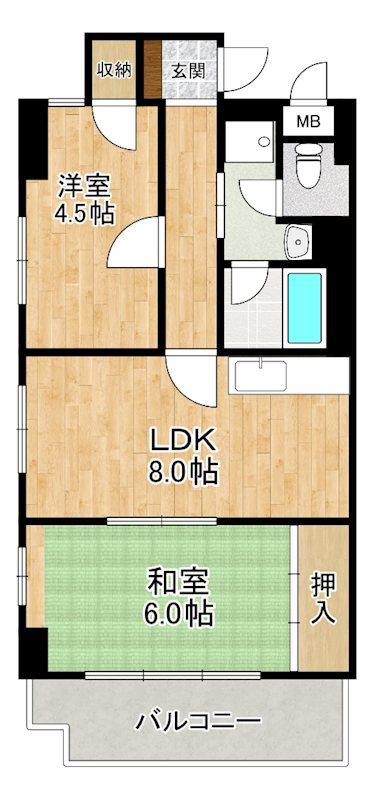 サンライズ荒木駅前(2LDK/4階)の間取り写真