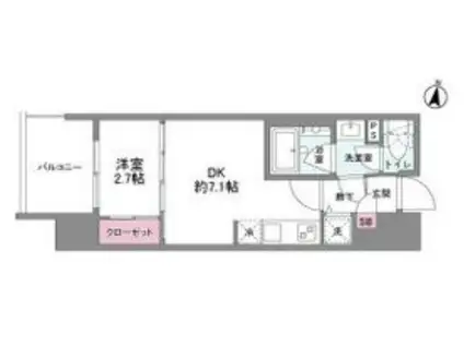 シーズンフラッツ中崎(1DK/7階)の間取り写真