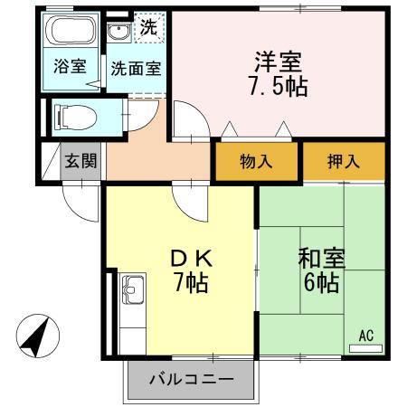 セジュール誉A棟(2DK/1階)の間取り写真