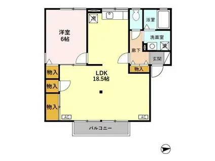 ハイカムール・エスペランス B(1LDK/1階)の間取り写真