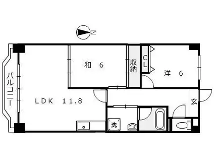 サンハイツ上町1(2LDK/7階)の間取り写真